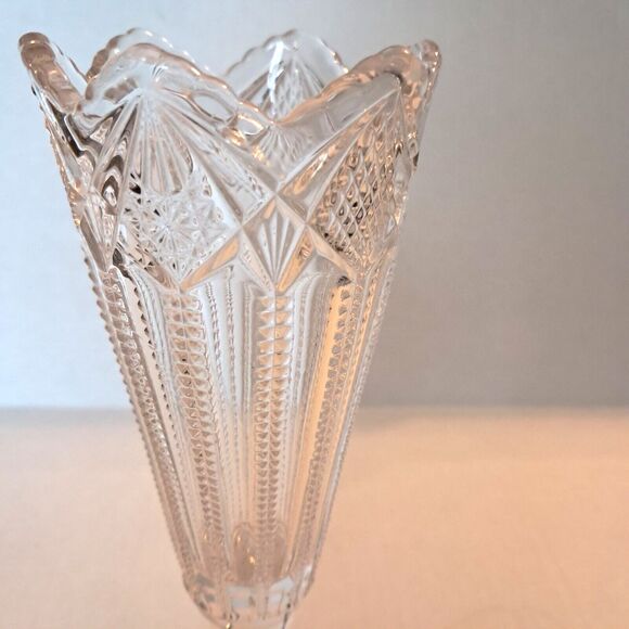 Clear Cut Glass Trumpet Footed Bud Vase 8.5" - Picture 4 of 13